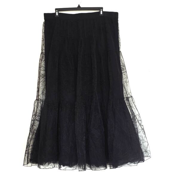 Akris Punto Sashiko Flower Embroidered Lace Tulle Maxi Skirt Black Plus Size 16 - Picture 2 of 16